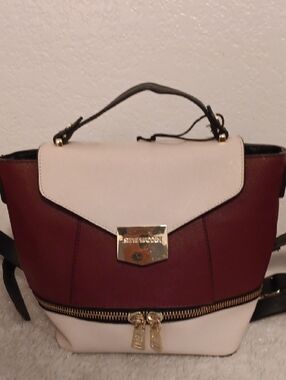 Steve Madden Two-Tone Mini Backpack in Burgundy and Cream